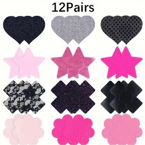12 Pairs Assorted Nipple Covers Pasties, NEW